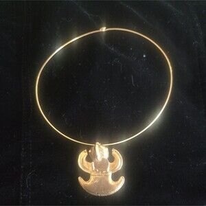 Vintage Alva-Style Museum Replica Necklace Bird Gold Tone on a Hard Wire Choker